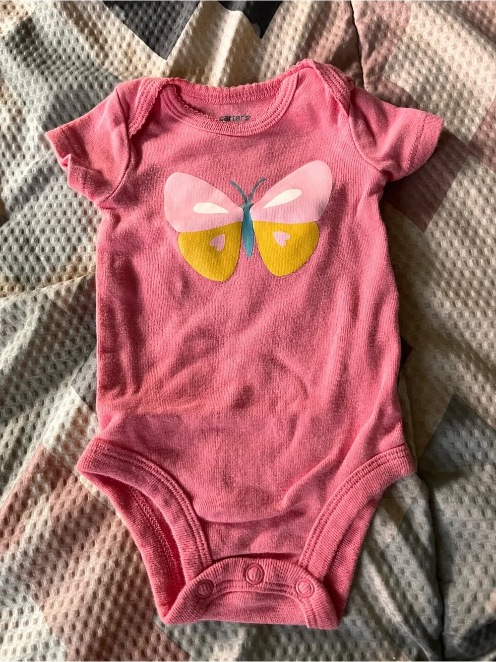 Carter's Pink Bodysuit with Yellow & Light Pink Butterfly